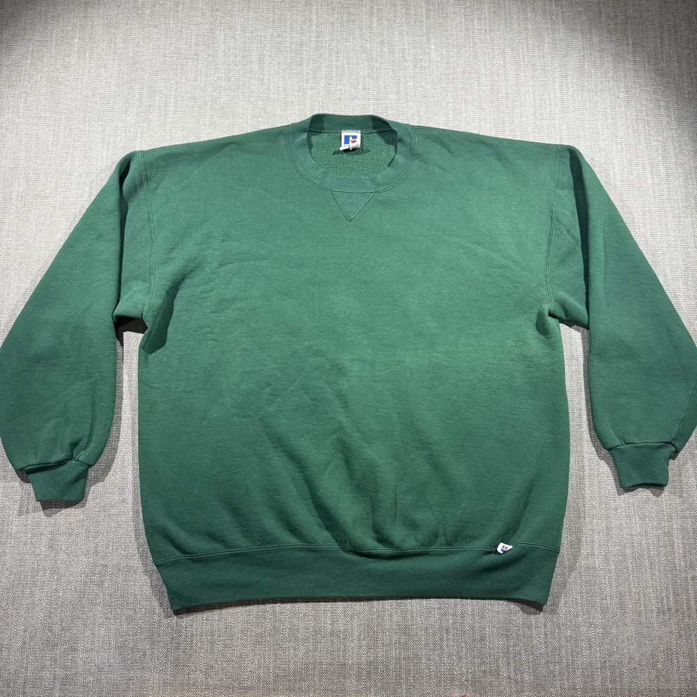 Vintage Russell Athletic Sweatshirt Mens 2XL Green Fleece Crewneck Made‎ USA 90s